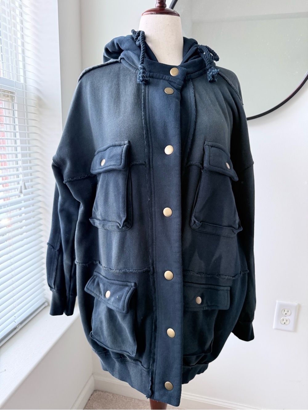 Free People You’re a Star Hoodie- Oversized Hooded Utility Jacket in Navy